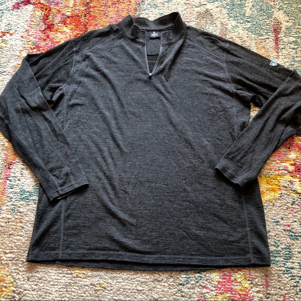 Kuhl Men’s Wool Quarter Zip Gray Pullover XL Logo